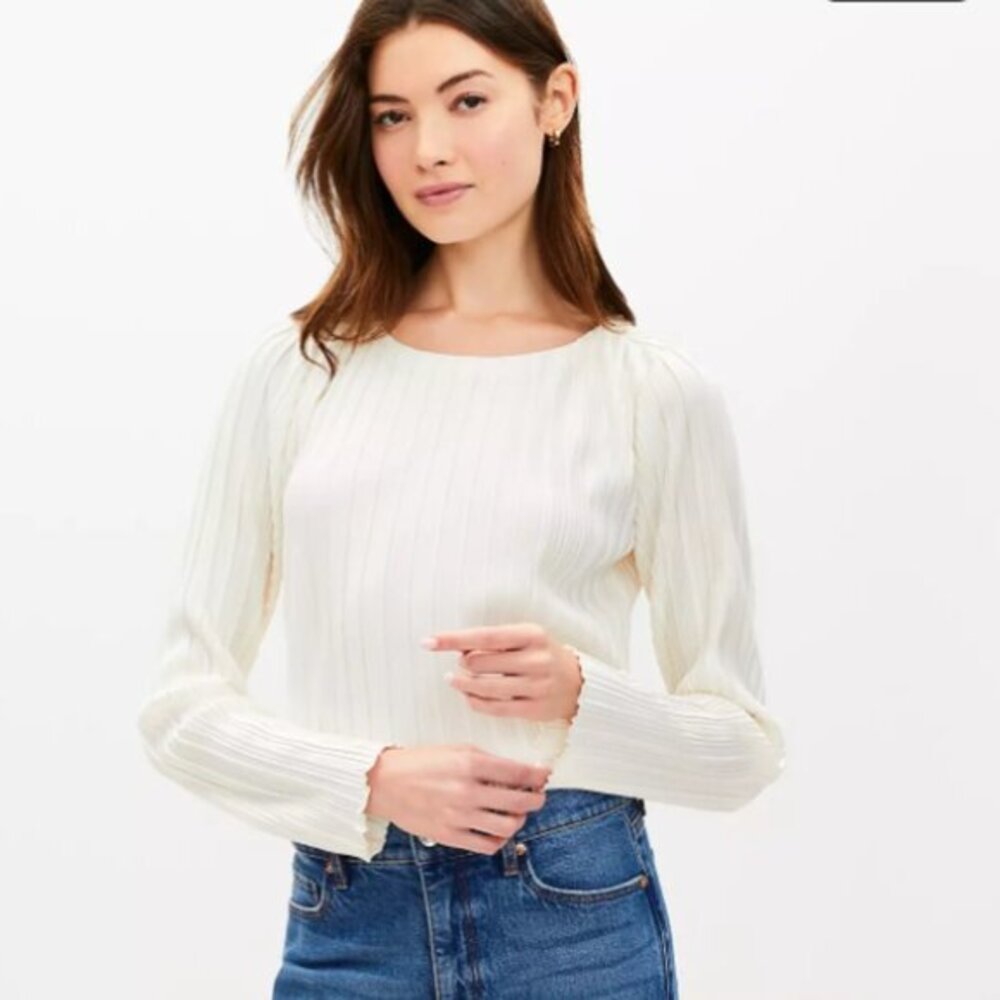 LOFT Cream Pleated Blouse
